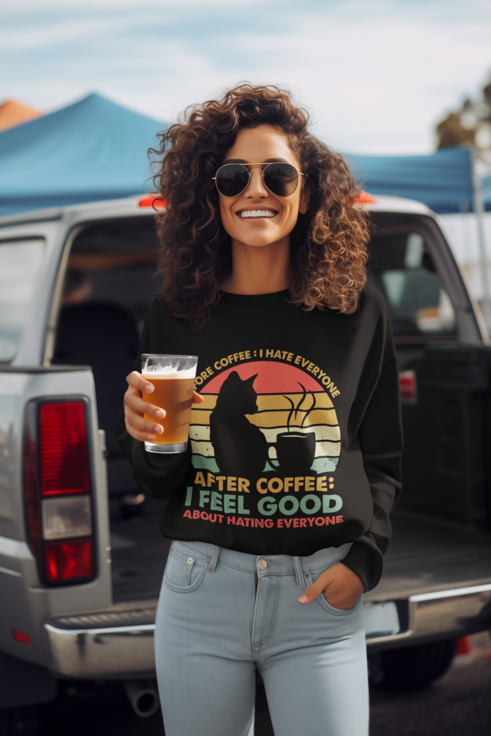 After coffee I feel good sweatshirt black