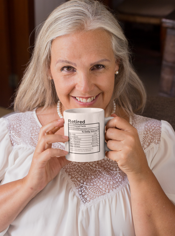 Woman holding Retired Nutritional Facts Mug